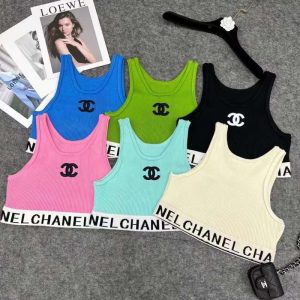 Replica Designer Chanel Women Double C Letters Jacquard Sleeveless Knitted Camisole