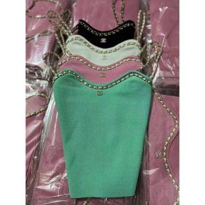 Replica Designer Chanel Women Double C Letters Metal Chain Short Camisole