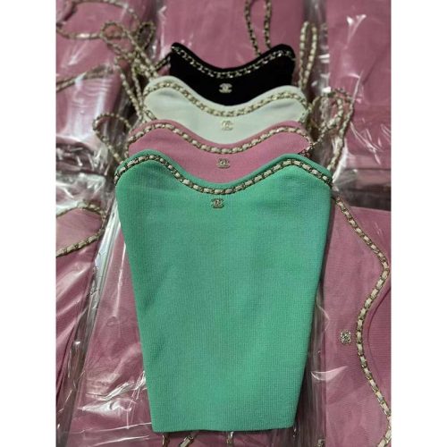 Replica Designer Chanel Women Double C Letters Metal Chain Short Camisole