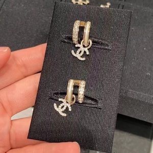 Replica Designer Chanel Women Double C Letters Rhinestones Earrings
