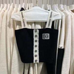 Replica Designer Chanel Women Double C Letters Wrapped Knitted Vest