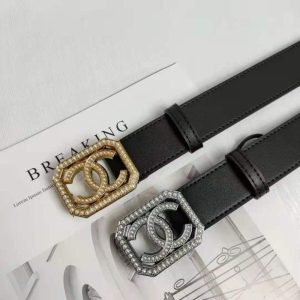 Replica Designer Chanel Women Double C Rhinestone Decoration Simple Belt