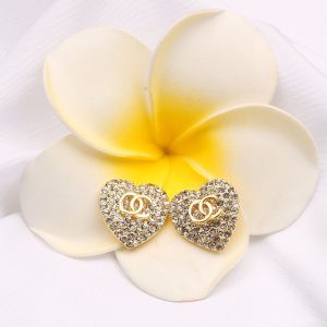 Replica Designer Chanel Women Double C Rhinestone Simple Love Earrings