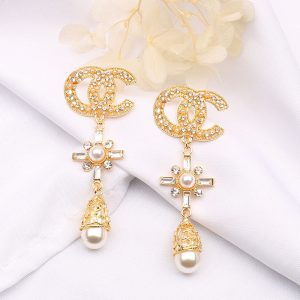 Replica Designer Chanel Women Double C Rhinestones Tassel Earrings