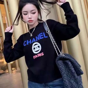 Replica Designer Chanel Women Embroidered Pullover Letters Long-Sleeved Sweater