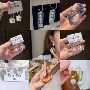 Replica Designer Chanel Women Fashion Acrylic Transparent Geometric Square Pearl Double C Earrings