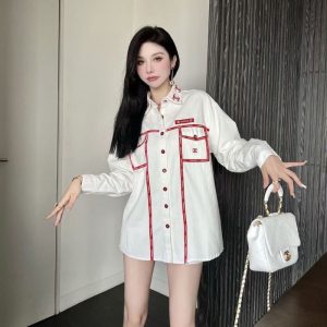 Replica Designer Chanel Women Fashion All-Match Contrast Color Cotton Shirt