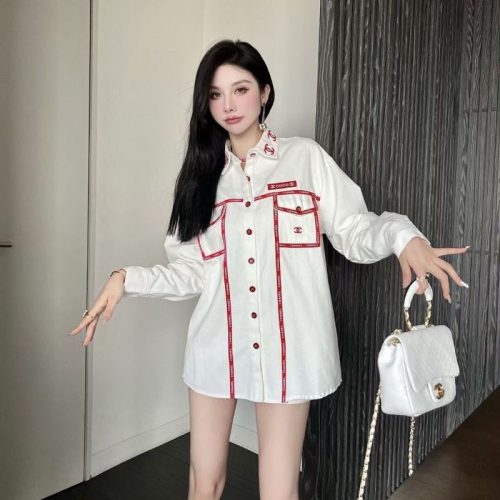 Replica Designer Chanel Women Fashion All-Match Contrast Color Cotton Shirt