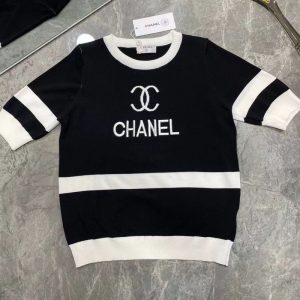 Replica Designer Chanel Women Fashion All-Match Short-Sleeved Knitted Top