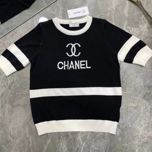 Replica Designer Chanel Women Fashion All-Match Short-Sleeved Knitted Top