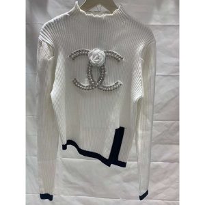 Replica Designer Chanel Women Fashion Beaded Pullover Long Sleeve Split Sweater