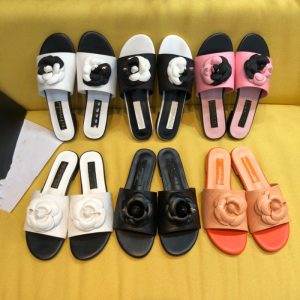 Replica Designer Chanel Women Fashion Camellia Open-Toe Low-Heeled Flat Satin Slippers