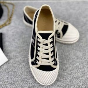 Replica Designer Chanel Women Fashion Canvas Double C Letters Flat Breathable Sneakers