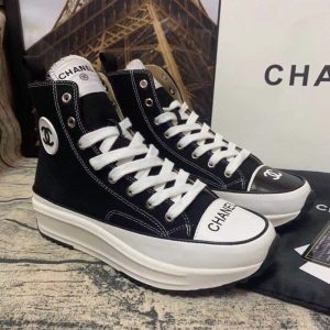 Replica Designer Chanel Women Fashion Canvas Double C Letters Thick Bottom Sneakers