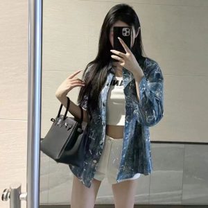 Replica Designer Chanel Women Fashion Casual Denim Sequin Coat