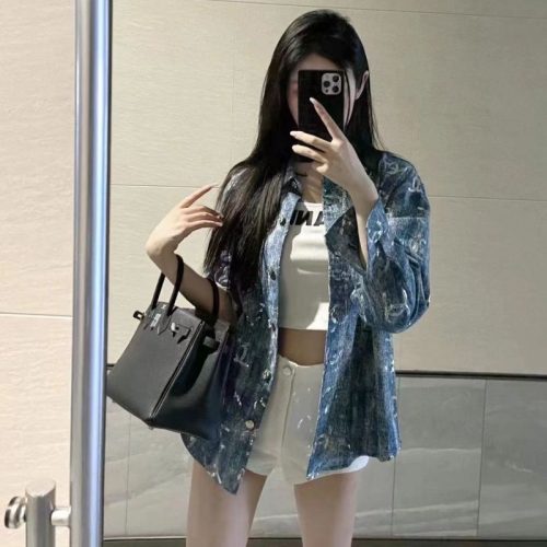 Replica Designer Chanel Women Fashion Casual Denim Sequin Coat