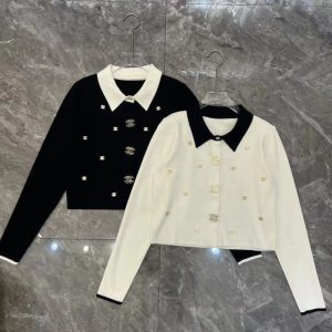 Replica Designer Chanel Women Fashion Color Contrast Lapel Letters Knitted Cardigan