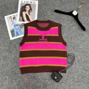 Replica Designer Chanel Women Fashion Color-Stripe Sleeveless Knitted Vest