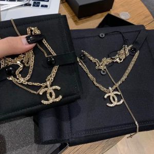 Replica Designer Chanel Women Fashion Double C Double-Layer Embossed Collarbone Necklace