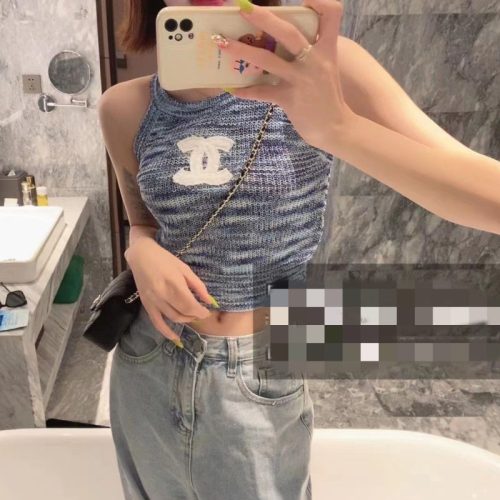 Replica Designer Chanel Women Fashion Double C Knitted Suspenders Vest