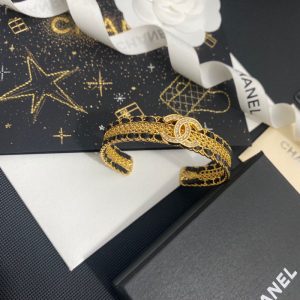 Replica Designer Chanel Women Fashion Double C Leather Open Bracelet