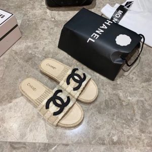 Replica Designer Chanel Women Fashion Double C Letter Comfortable Flat Slippers