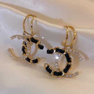 Replica Designer Chanel Women Fashion Double C Letter Rhinestone Earrings