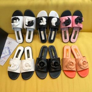 Replica Designer Chanel Women Fashion Double C Letters Camellia Flat Slippers