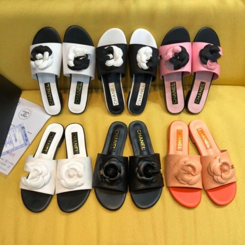 Replica Designer Chanel Women Fashion Double C Letters Camellia Flat Slippers