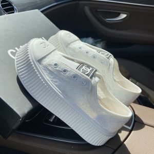 Replica Designer Chanel Women Fashion Double C Letters Canvas Breathable Lace Sneakers