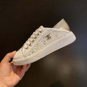Replica Designer Chanel Women Fashion Double C Letters Canvas Round Head Sneakers