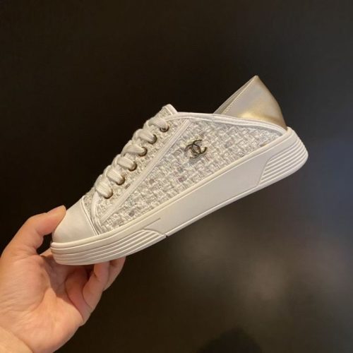 Replica Designer Chanel Women Fashion Double C Letters Canvas Round Head Sneakers