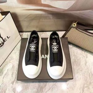 Replica Designer Chanel Women Fashion Double C Letters Canvas Thick-Soled Heightened Sneakers