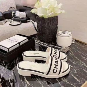 Replica Designer Chanel Women Fashion Double C Letters Embroidered One-Word Slippers