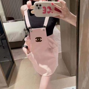 Replica Designer Chanel Women Fashion Double C Letters Embroidery Dresses