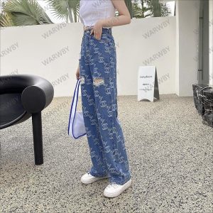 Replica Designer Chanel Women Fashion Double C Letters High Waist Jeans