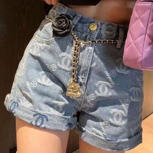 Replica Designer Chanel Women Fashion Double C Letters High Waist Jeans