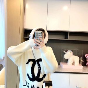 Replica Designer Chanel Women Fashion Double C Letters Jacquard Sweater