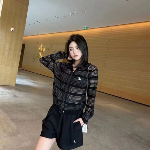 Replica Designer Chanel Women Fashion Double C Letters Long-Sleeved Hooded Cardigan