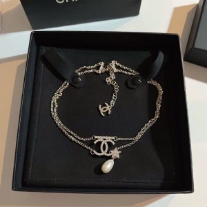 Replica Designer Chanel Women Fashion Double C Letters Pearl Chain Necklace