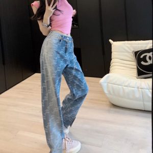 Replica Designer Chanel Women Fashion Double C Letters Print Gradient Jeans