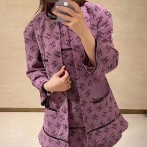 Replica Designer Chanel Women Fashion Double C Letters Printed Sequins Decorated Coat
