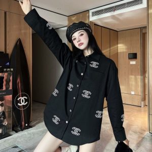 Replica Designer Chanel Women Fashion Double C Letters Printing Shirt