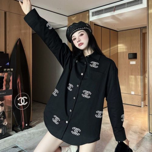 Replica Designer Chanel Women Fashion Double C Letters Printing Shirt