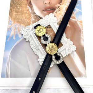 Replica Designer Chanel Women Fashion Double C Letters Rhinestone Leather Belt