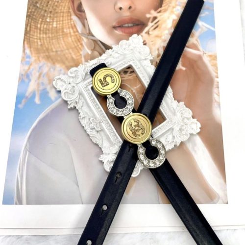 Replica Designer Chanel Women Fashion Double C Letters Rhinestone Leather Belt