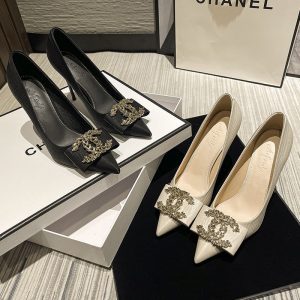 Replica Designer Chanel Women Fashion Double C Letters Rhinestones High-Heeled Shoes