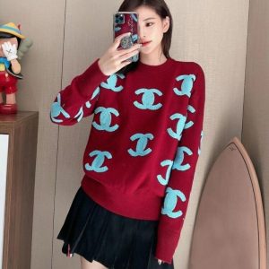 Replica Designer Chanel Women Fashion Double C Letters Round Neck Sweater