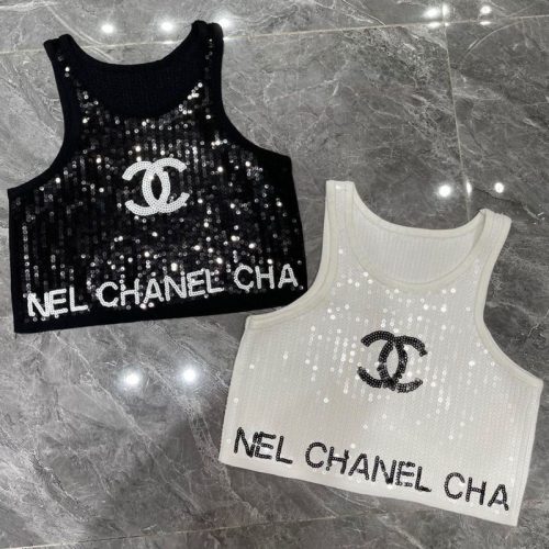 Replica Designer Chanel Women Fashion Double C Letters Sequins Camisole
