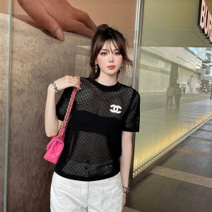 Replica Designer Chanel Women Fashion Double C Letters Short Sleeve T-Shirt
